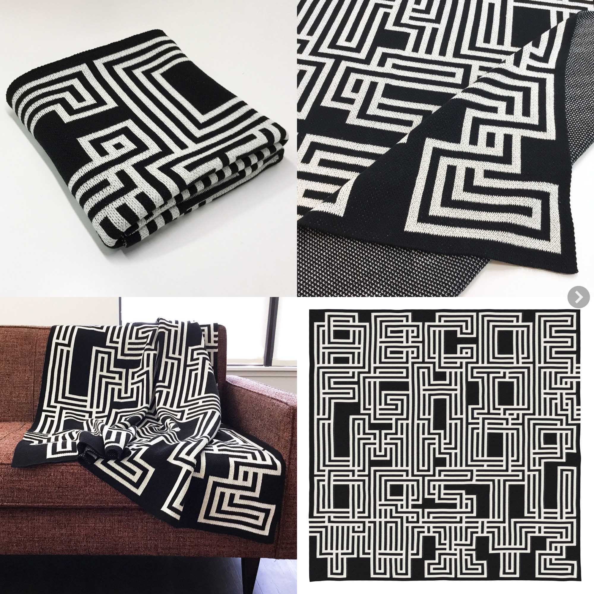 Abstract geometric pattterns, custom woven on a jacquard loom, create this modern woven textile decor. 12 x 12 inches to 18 x 18 inches.